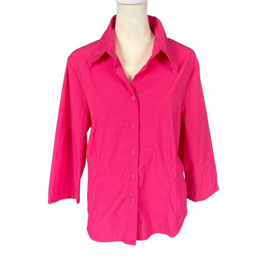 Como women's 3/4 sleeve collared button down shirt pink size large